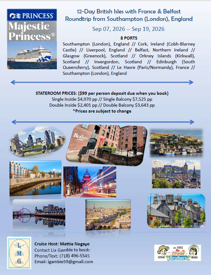 Map of 12-Day British Isles with France & Belfast Roundtrip from Southampton, England